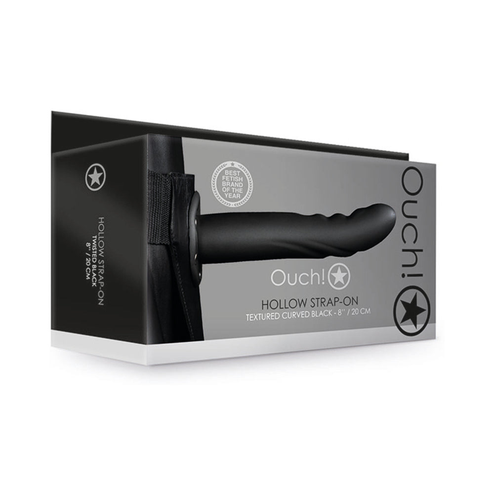 Ouch! Textured Curved 8 " Hollow Strap-On Black